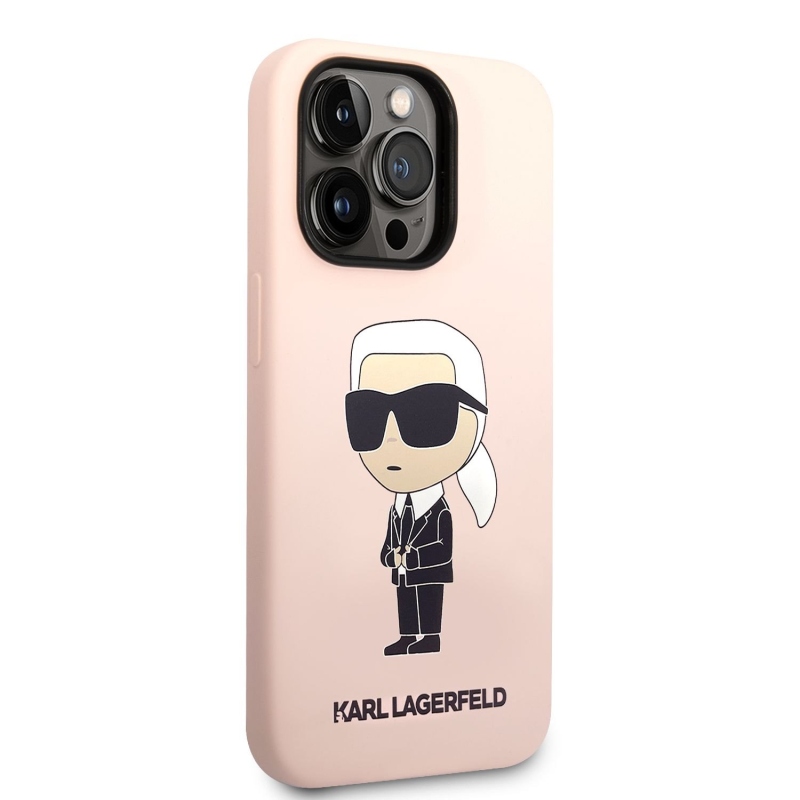 Karl Lagerfeld Liquid silikónový Ikonik NFT zadný kryt pre iPhone 14 Pro Max ružový