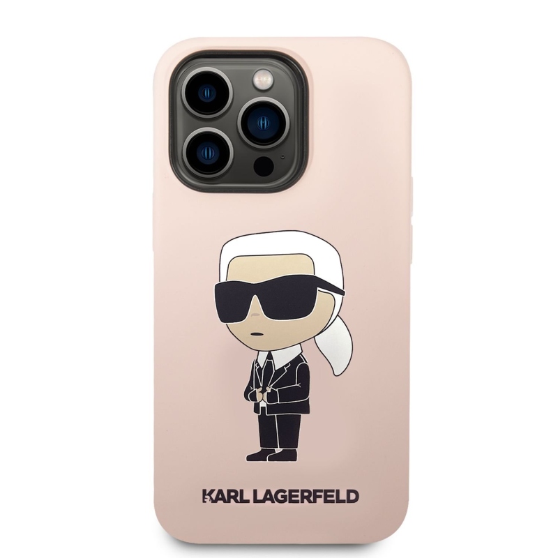 Karl Lagerfeld Liquid silikónový Ikonik NFT zadný kryt pre iPhone 14 Pro Max ružový