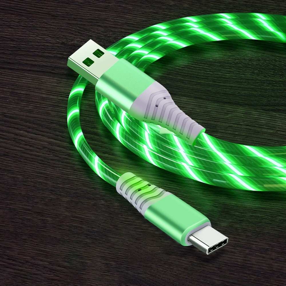 LED svietiaci USB kábel Typ-C 3A pre nabíjanie a synchronizáciu 1m - zelený