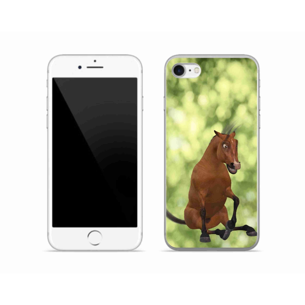 Gélový kryt mmCase na iPhone SE (2020) - hnedý kreslený kôň 1